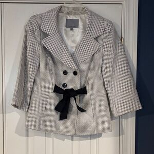 Classiques Entier Black and White Patterned Blazer w/ Grosgrain Ribbon